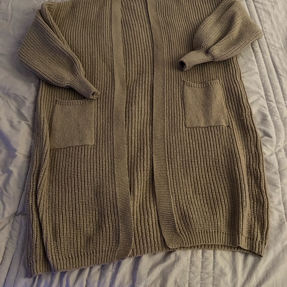 SHEIN Tan Ribbed Knit Cardigan